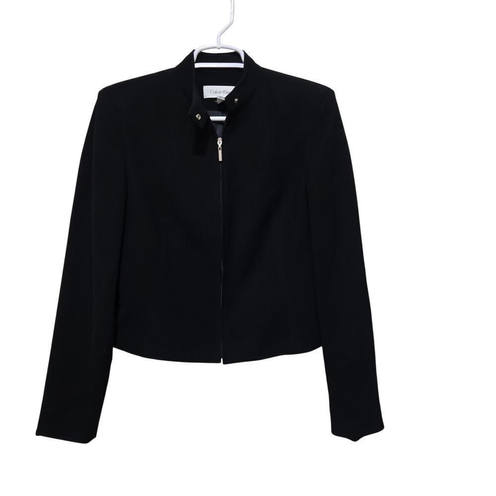 Calvin Klein Black Cropped Zip Blazer Jacket Size 6